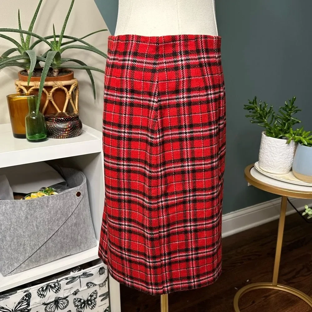 Vintage J.G. Hook Red Plaid Tartan Mini Skirt 90s Wool Blend USA Made Size 10P - Picture 5 of 12